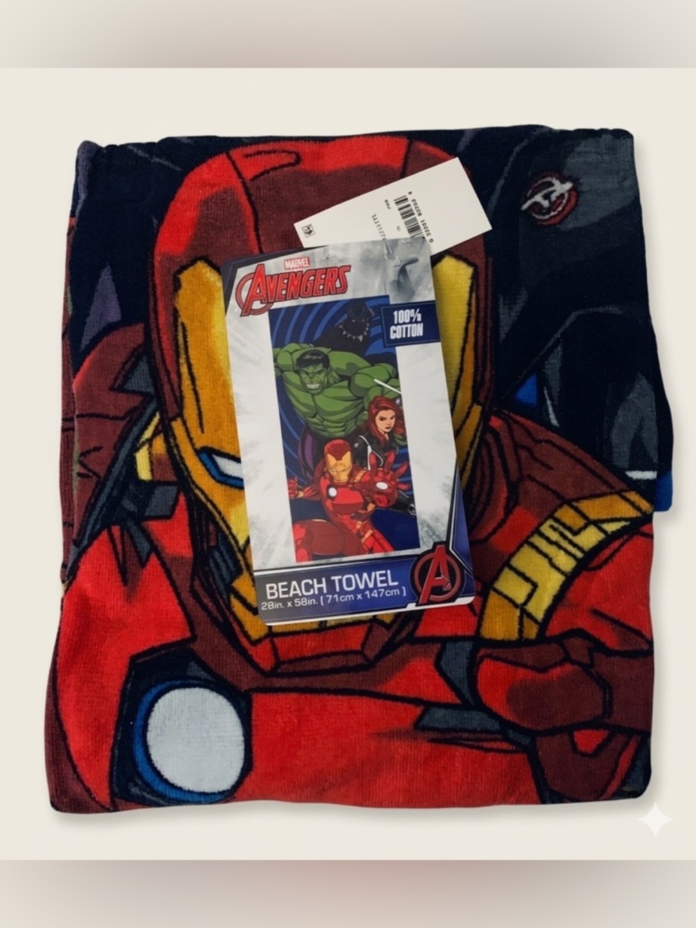 Marvel Avengers Beach Towel Iron Man Hulk Black Widow 28x58 Cotton NWT